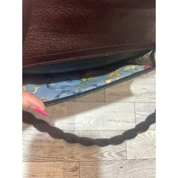 Brighton Two Tone Leather Shoulder Handbag Purse Black Brown floral interior - Picture 10 of 13